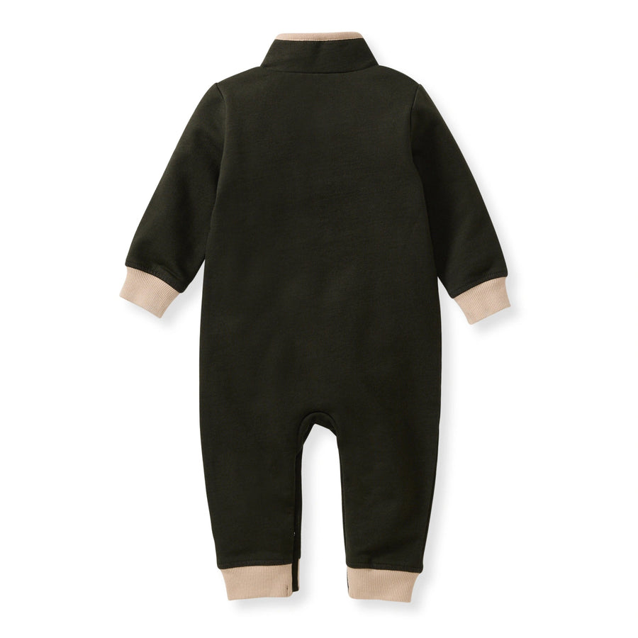 Organic Quarter Zip Baby Boy Jumpsuit - Shadow