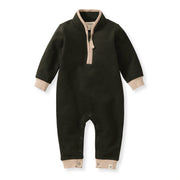 Organic Quarter Zip Baby Boy Jumpsuit - Shadow