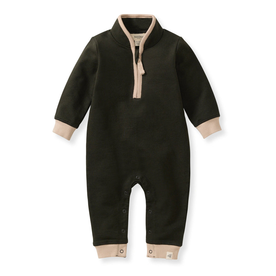Organic Quarter Zip Baby Boy Jumpsuit - Shadow