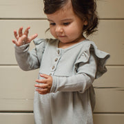 Organic Cotton Baby Girl Thermal Jumpsuit - Blue Gray
