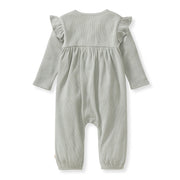 Organic Cotton Baby Girl Thermal Jumpsuit - Blue Gray