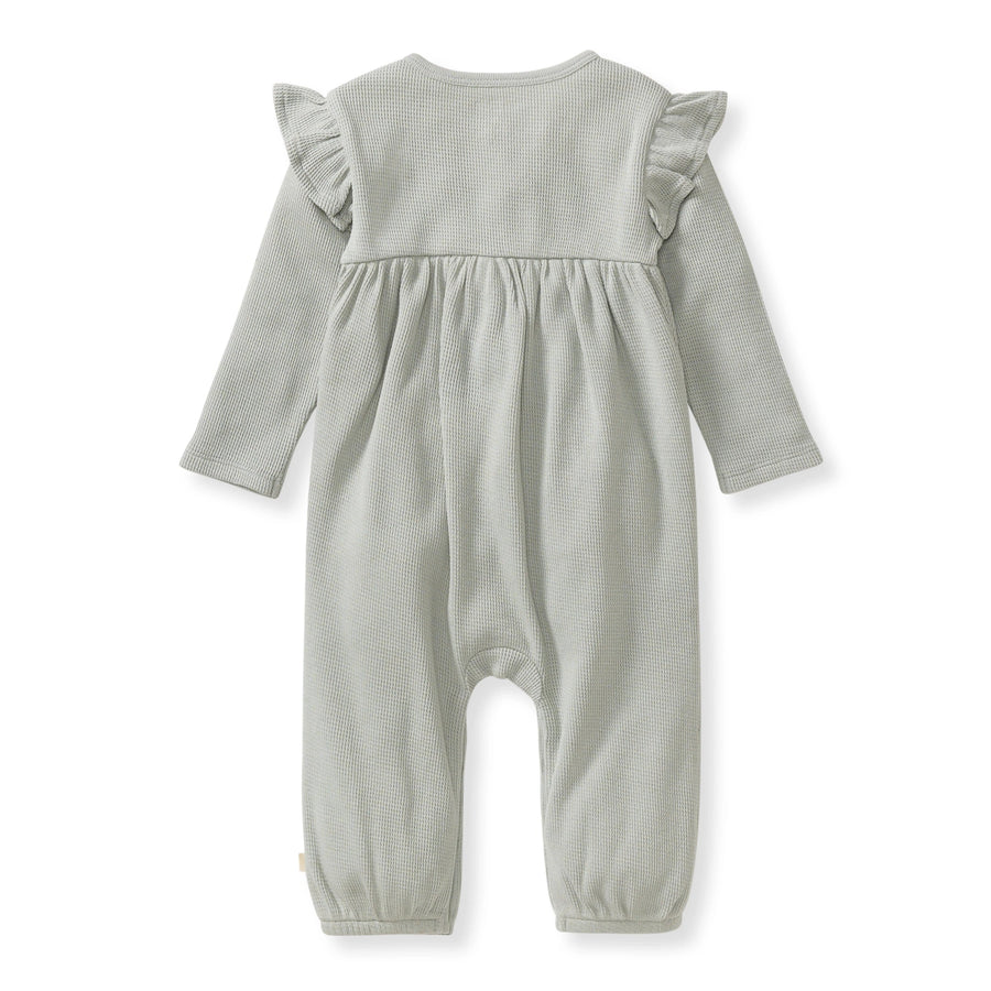 Organic Cotton Baby Girl Thermal Jumpsuit - Blue Gray