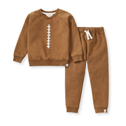 Organic Cotton Acid Wash Football Sweatshirt Set - Hunter