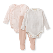 Ditsy Floret 3 Piece Bodysuit and Pant Set -  Agate Rose