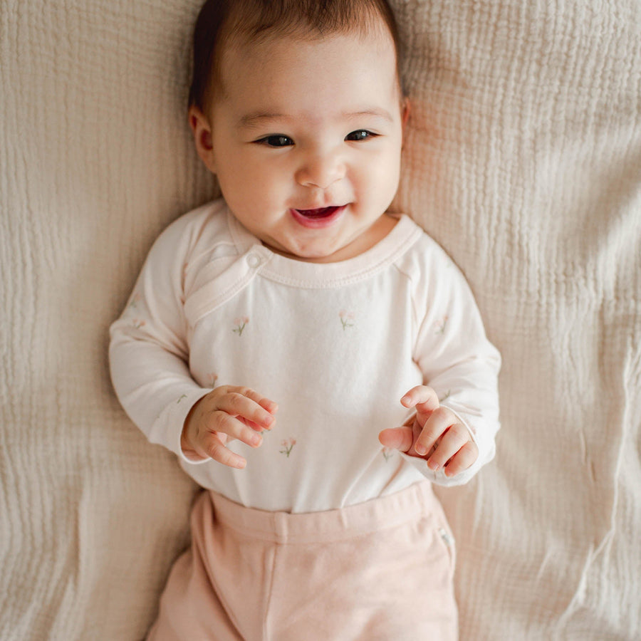 Ditsy Floret 3 Piece Bodysuit and Pant Set -  Agate Rose