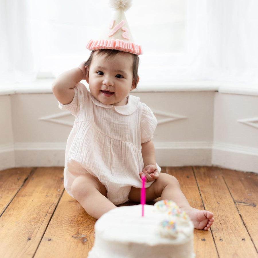 Muslin Collared Organic Baby Girl Romper - Airy Pink
