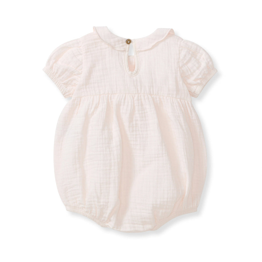 Muslin Collared Organic Baby Girl Romper - Airy Pink