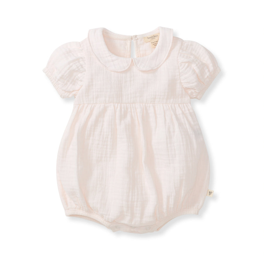 Muslin Collared Organic Baby Girl Romper - Airy Pink