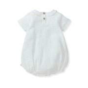 Muslin Collared Organic Baby Boy Romper - Soft Blue