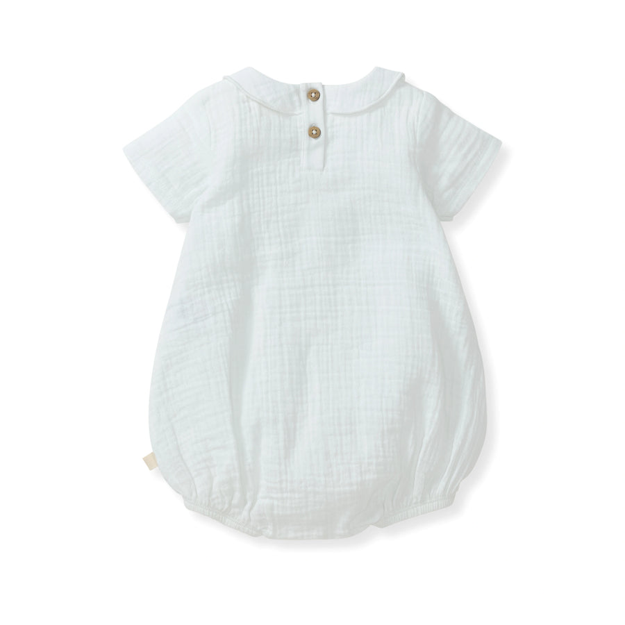 Muslin Collared Organic Baby Boy Romper - Soft Blue