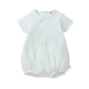 Muslin Collared Organic Baby Boy Romper - Soft Blue
