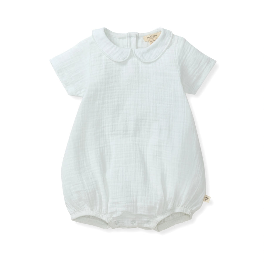 Muslin Collared Organic Baby Boy Romper - Soft Blue