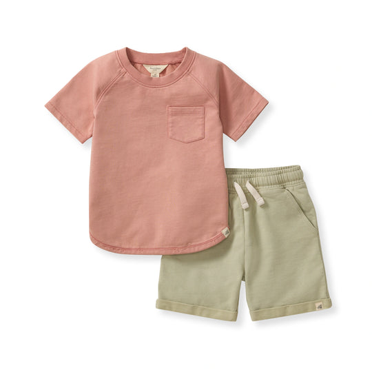 Acid Wash Pocket Tee & Short Set - Sedona