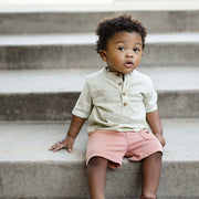 Seersucker Boy Shirt & Short Set - Green Wash