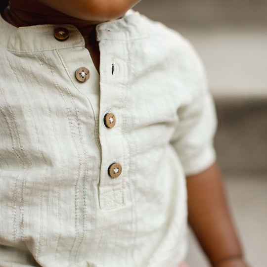 Seersucker Boy Shirt & Short Set - Green Wash
