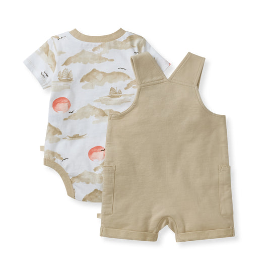 Fishing Boats Baby Boy Bodysuit & Romper Set - Stone