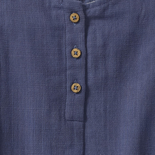 Check Gauze Organic Baby Girl Romper - Blue Smoke