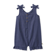 Check Gauze Organic Baby Girl Romper - Blue Smoke