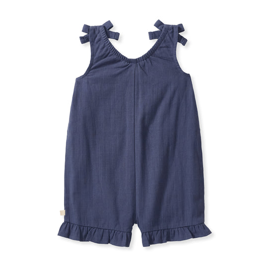 Check Gauze Organic Baby Girl Romper - Blue Smoke