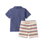 Blue Polo Tee & Stripe Shorts Set