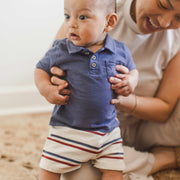 Blue Polo Tee & Stripe Shorts Set