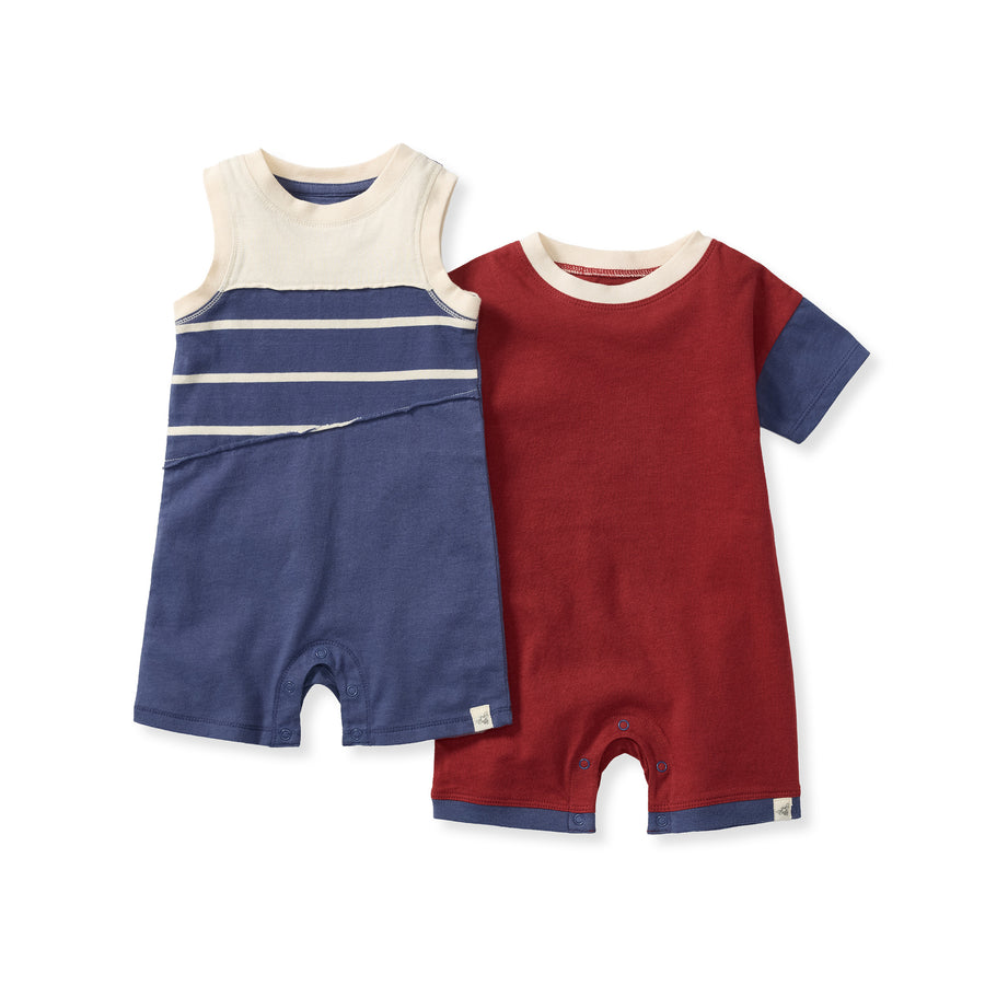 Basic Stripe & Blue Smoke 2 Pack Romper Set