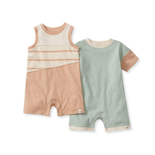 Basic Stripe Organic Cotton 2 Pack Romper Set - Sweet Maple