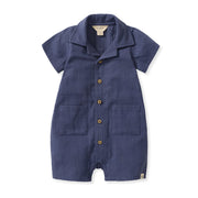 Check Gauze Organic Cotton Baby Boy Romper