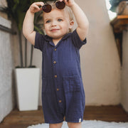 Check Gauze Organic Cotton Baby Boy Romper
