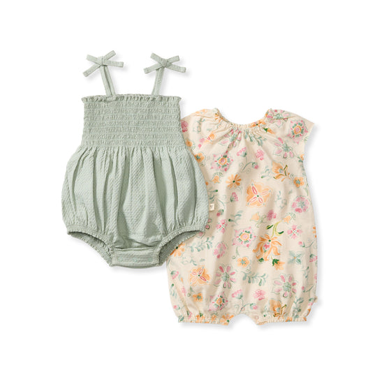 Mediterranean Floral Baby Girl 2 Pack Bubble Romper Set
