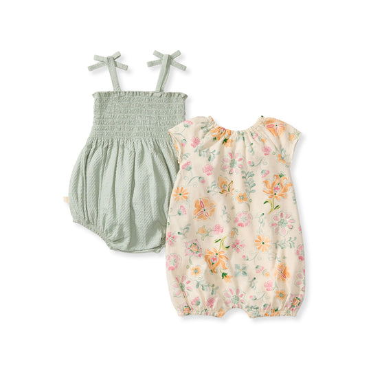 Mediterranean Floral Baby Girl 2 Pack Bubble Romper Set