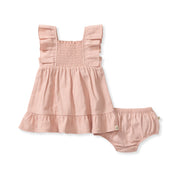 Check Gauze Pink Organic Cotton Muslin Dress & Diaper Cover