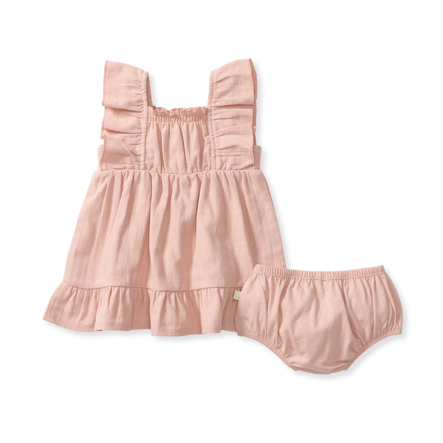 Check Gauze Pink Organic Cotton Muslin Dress & Diaper Cover