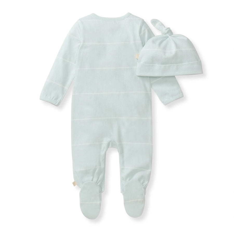 Baby Boy Blue Stripe Organic Cotton Jumpsuit & Hat Set