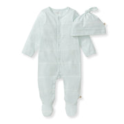 Baby Boy Blue Stripe Organic Cotton Jumpsuit & Hat Set