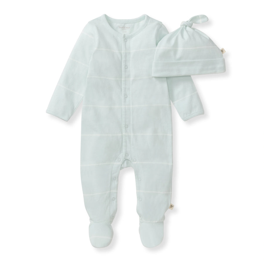 Baby Boy Blue Stripe Organic Cotton Jumpsuit & Hat Set