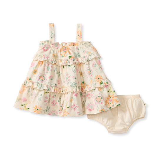 Mediterranean Floral Organic Cotton Dress & Diaper Cover
