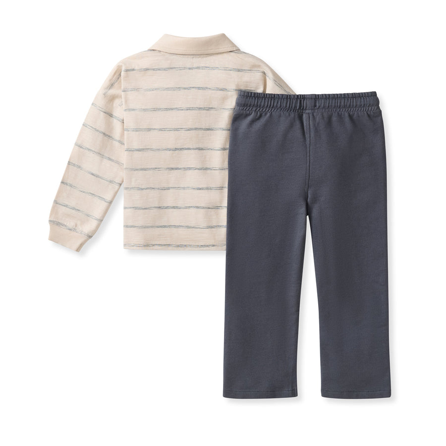 Organic Cotton Polo Long Sleeve Tee Set - Pale Oak Wood