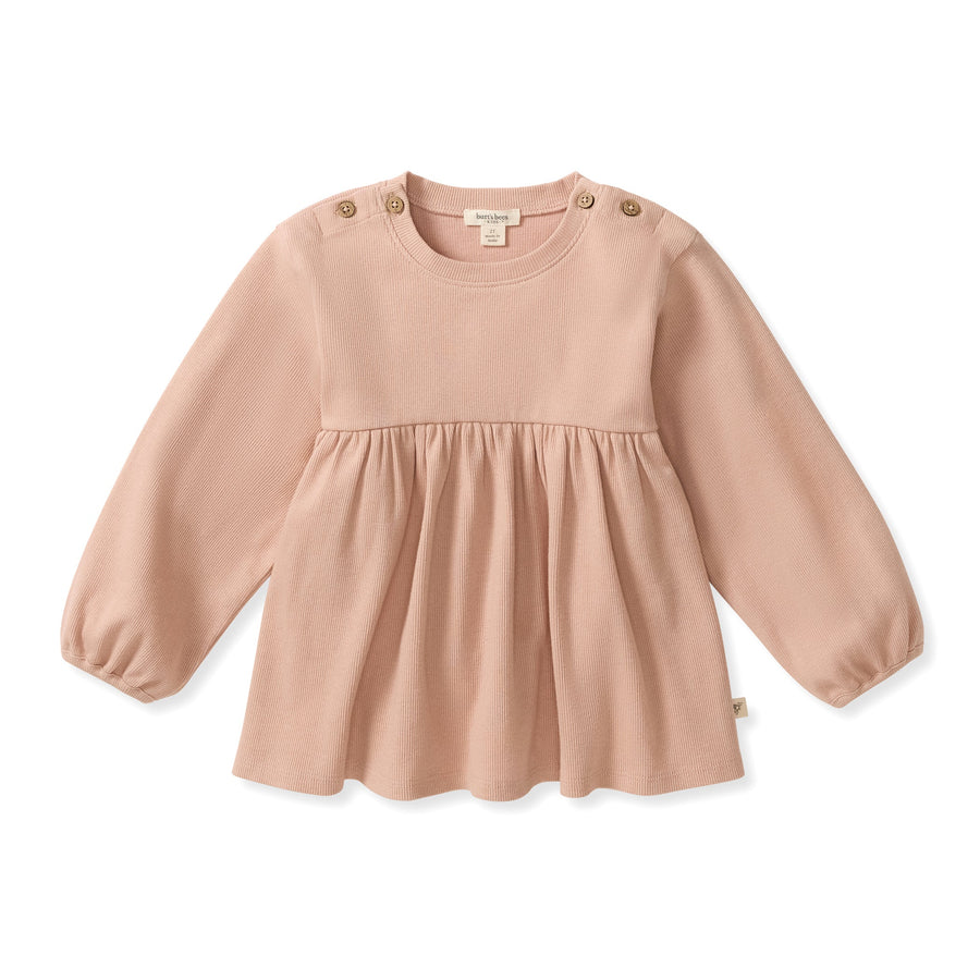 Organic Cotton Button Neck Tunic - Pink Feldspar