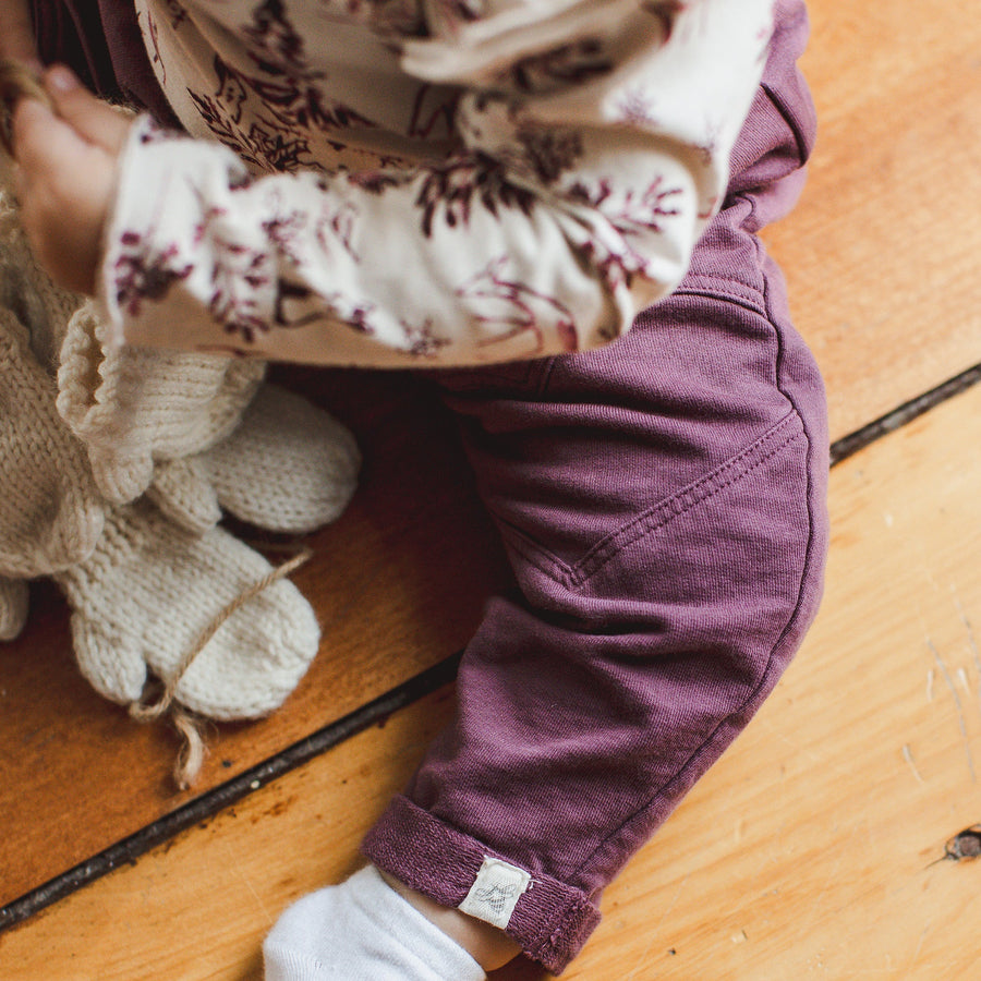 Organic Cotton Paper Bag Heart Patch Pants - Deep Plum