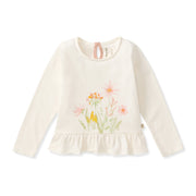 Organic Cotton  Floral Bouquet Long Sleeve Shirt - Eggshell