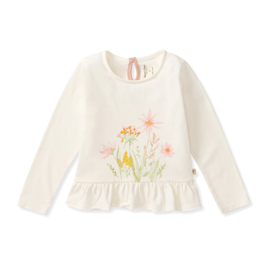 Organic Cotton  Floral Bouquet Long Sleeve Shirt - Eggshell