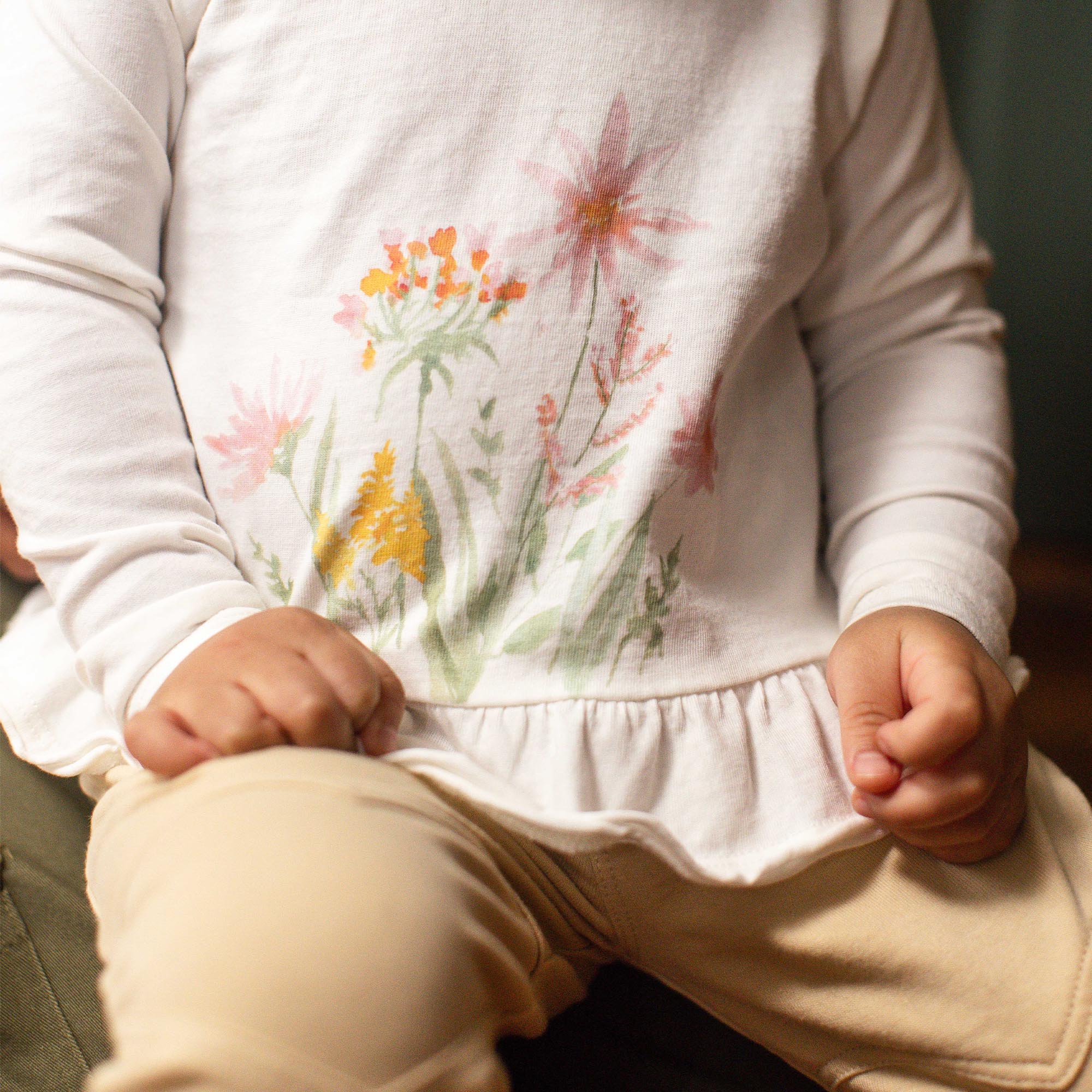 Organic Cotton  Floral Bouquet Long Sleeve Shirt - Eggshell