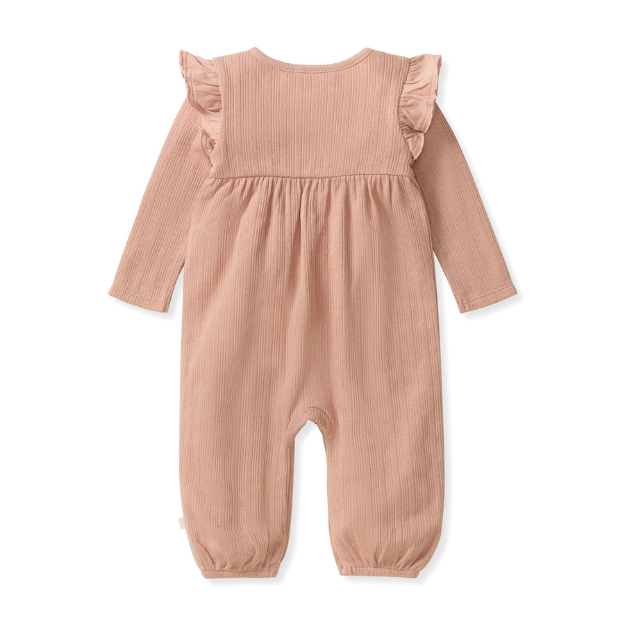 Organic Cotton Ribbed Pointelle Jumpsuit - Pink Feldspar