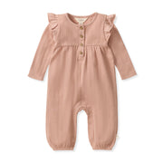 Organic Cotton Ribbed Pointelle Jumpsuit - Pink Feldspar