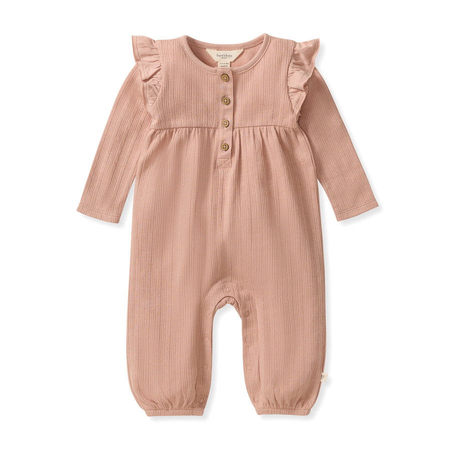 Organic Cotton Ribbed Pointelle Jumpsuit - Pink Feldspar