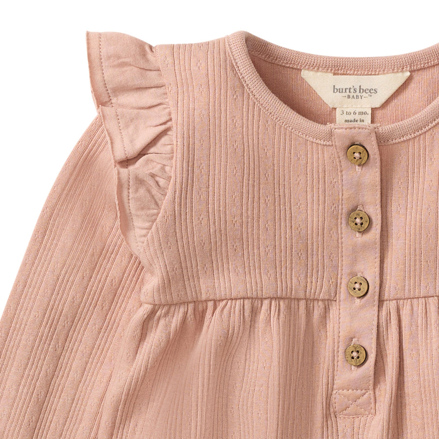 Organic Cotton Ribbed Pointelle Jumpsuit - Pink Feldspar
