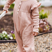 Organic Cotton Ribbed Pointelle Jumpsuit - Pink Feldspar