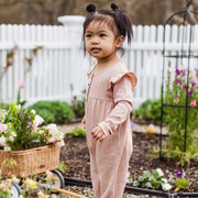 Organic Cotton Ribbed Pointelle Jumpsuit - Pink Feldspar
