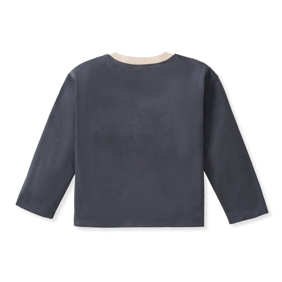 Organic Cotton  Color Block Long Sleeve Shirt - Basalt